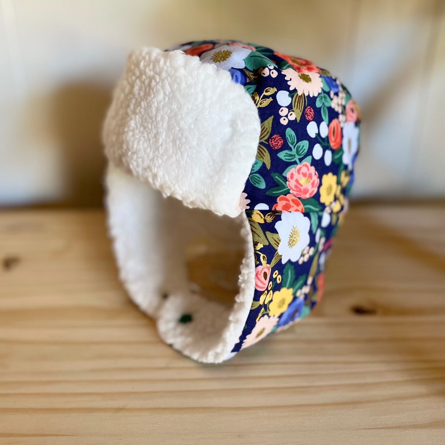 Navy Rifle Paper Floral & White - Trapper Hat (Size 2-4 Years)
