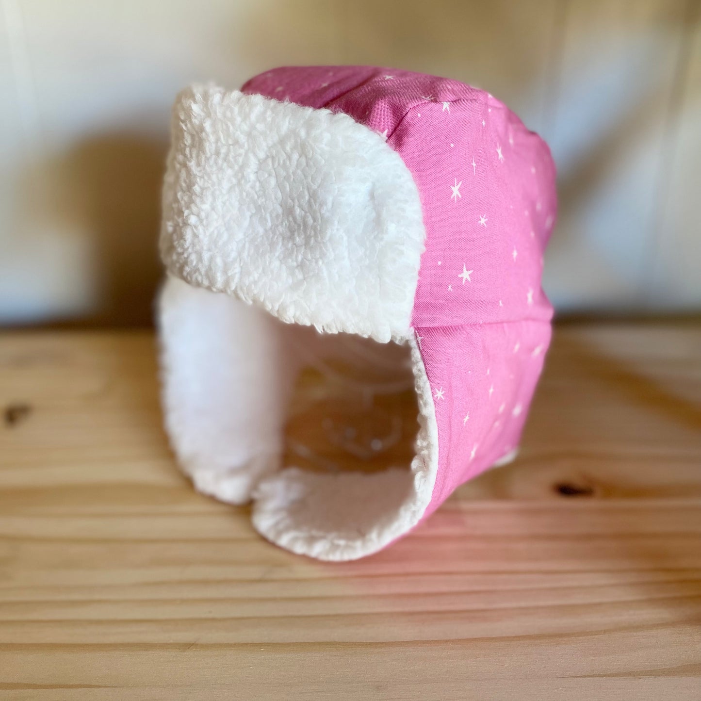 Pink Stars & White - Trapper Hat (Size 2-4 Years)