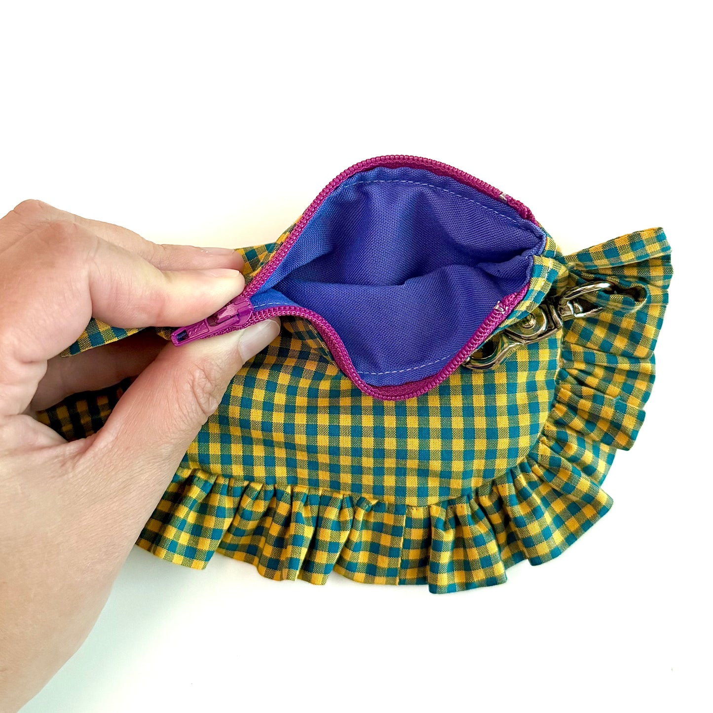 Yellow & Blue Gingham - Ruffle Wallet