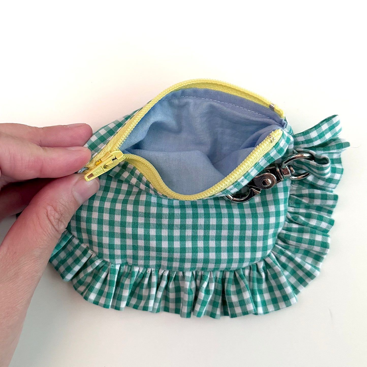 Green & White Gingham - Ruffle Wallet