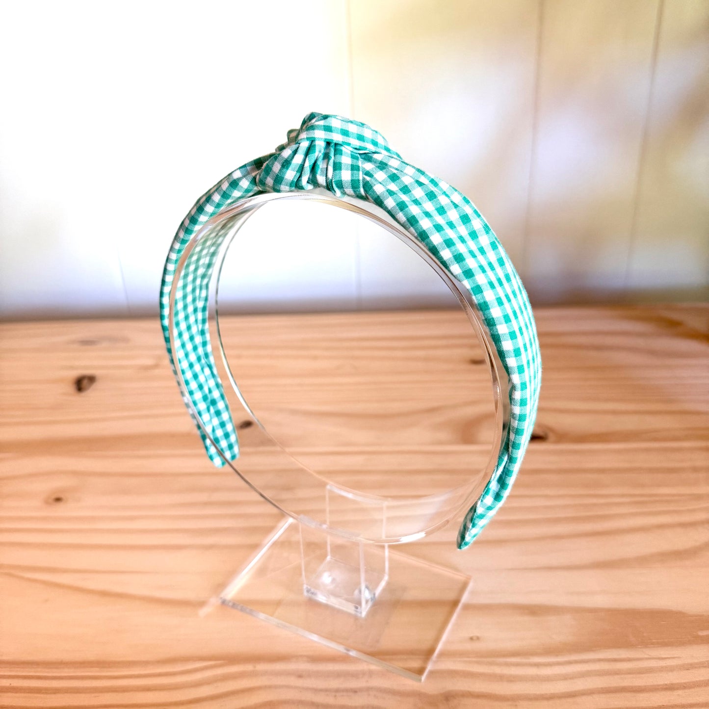 Green & White Gingham - Knot Headband (Child/Adult)