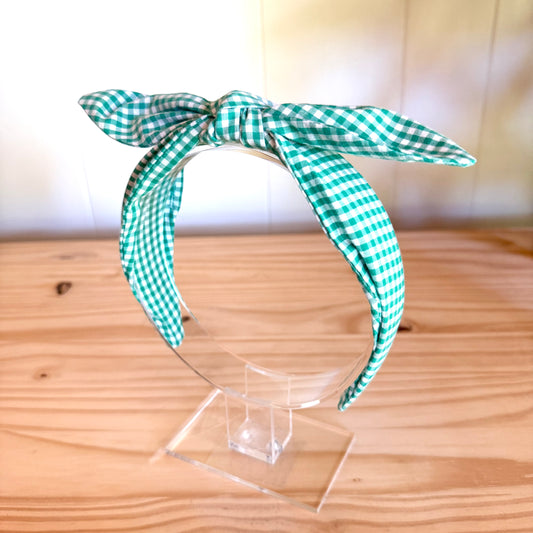 Green & White Gingham - Bow Headband (Child/Adult)