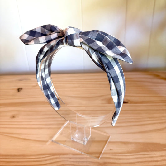 Navy & White Gingham - Bow Headband (Child/Adult)