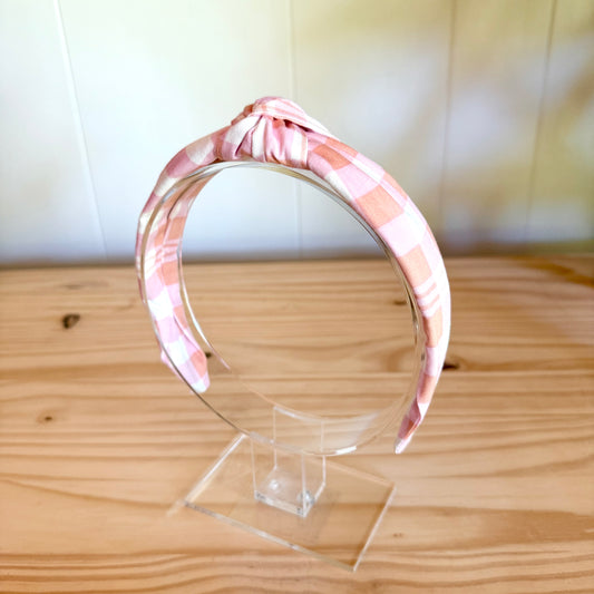 Pink & White Plaid - Knot Headband (Child/Adult)