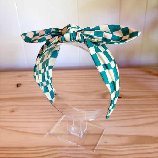 Blue-Green Checks - Bow Headband (Child/Adult)