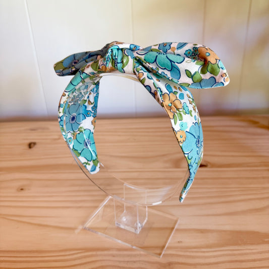 Retro Blue Floral - Bow Headband (Child/Adult)