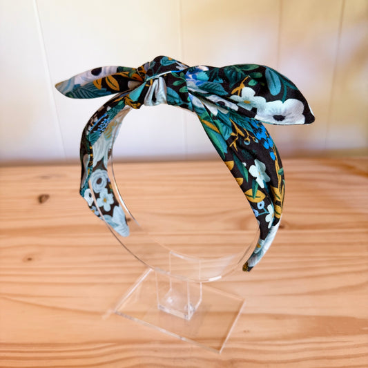Black & Blue Floral - Bow Headband (Child/Adult)