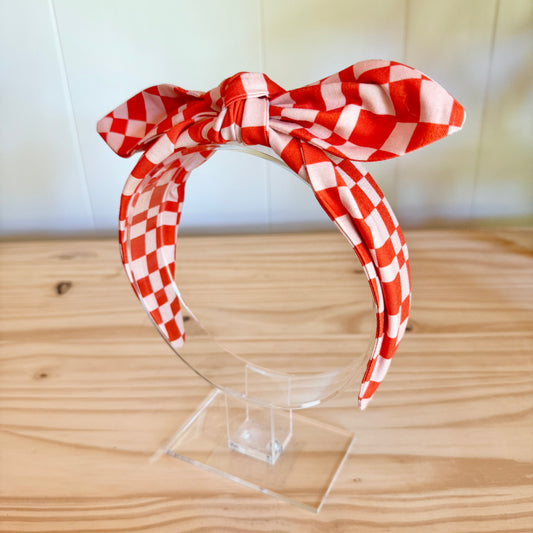 Pink & Red Checks - Bow Headband (Child/Adult)