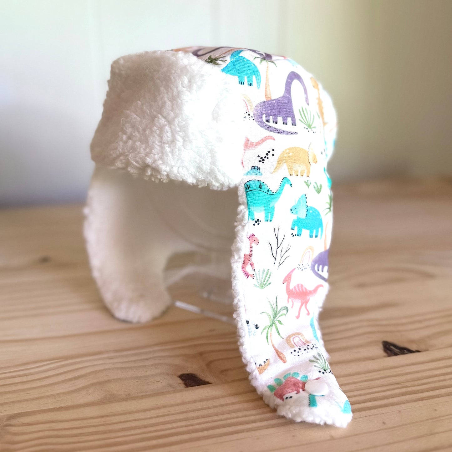 Boho Dinosaurs & White - Trapper Hat (12-24 Months)