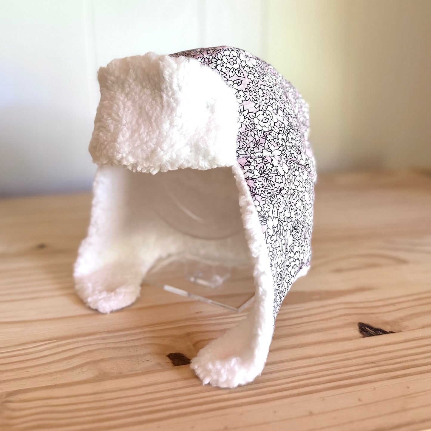 Pink & White Floral & White - Trapper Hat (Size 12-24 Months)