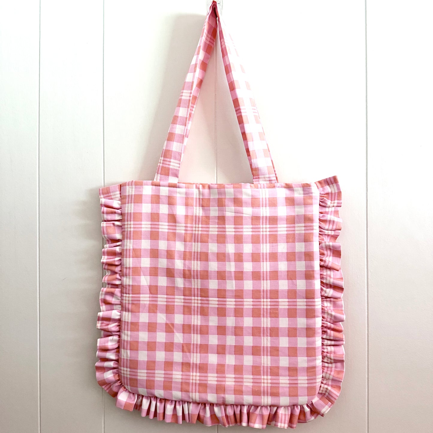 Pink & White Plaid - Granny Pillow Tote