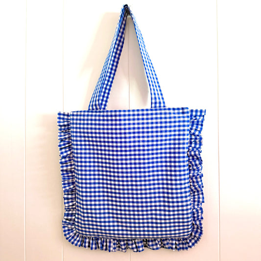 Blue & White Gingham - Granny Pillow Tote