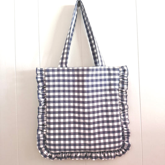 Navy & White Gingham - Granny Pillow Tote