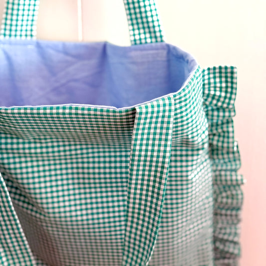 Green & White Gingham - Granny Pillow Tote