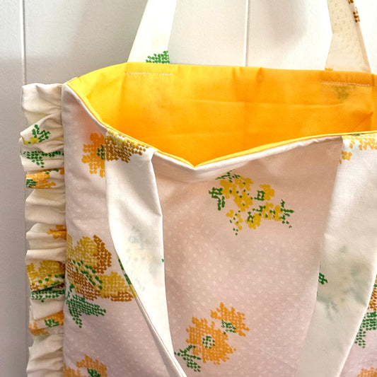 Yellow Cross Stitch - Granny Pillow Tote