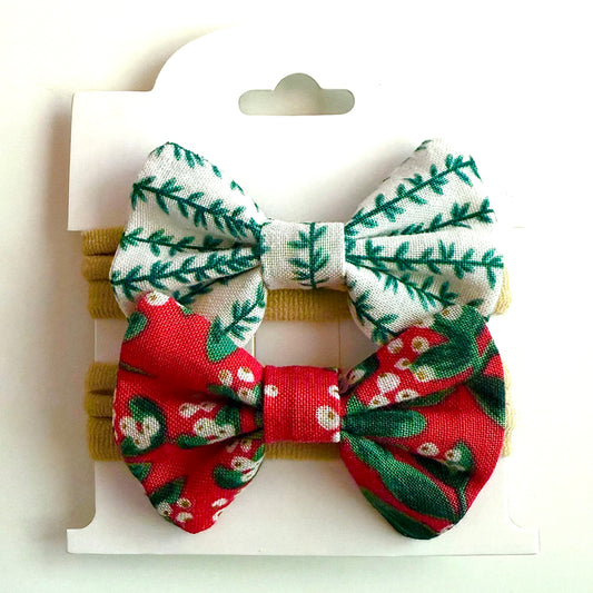 Red Holiday Floral #2 - Headband Bow Set