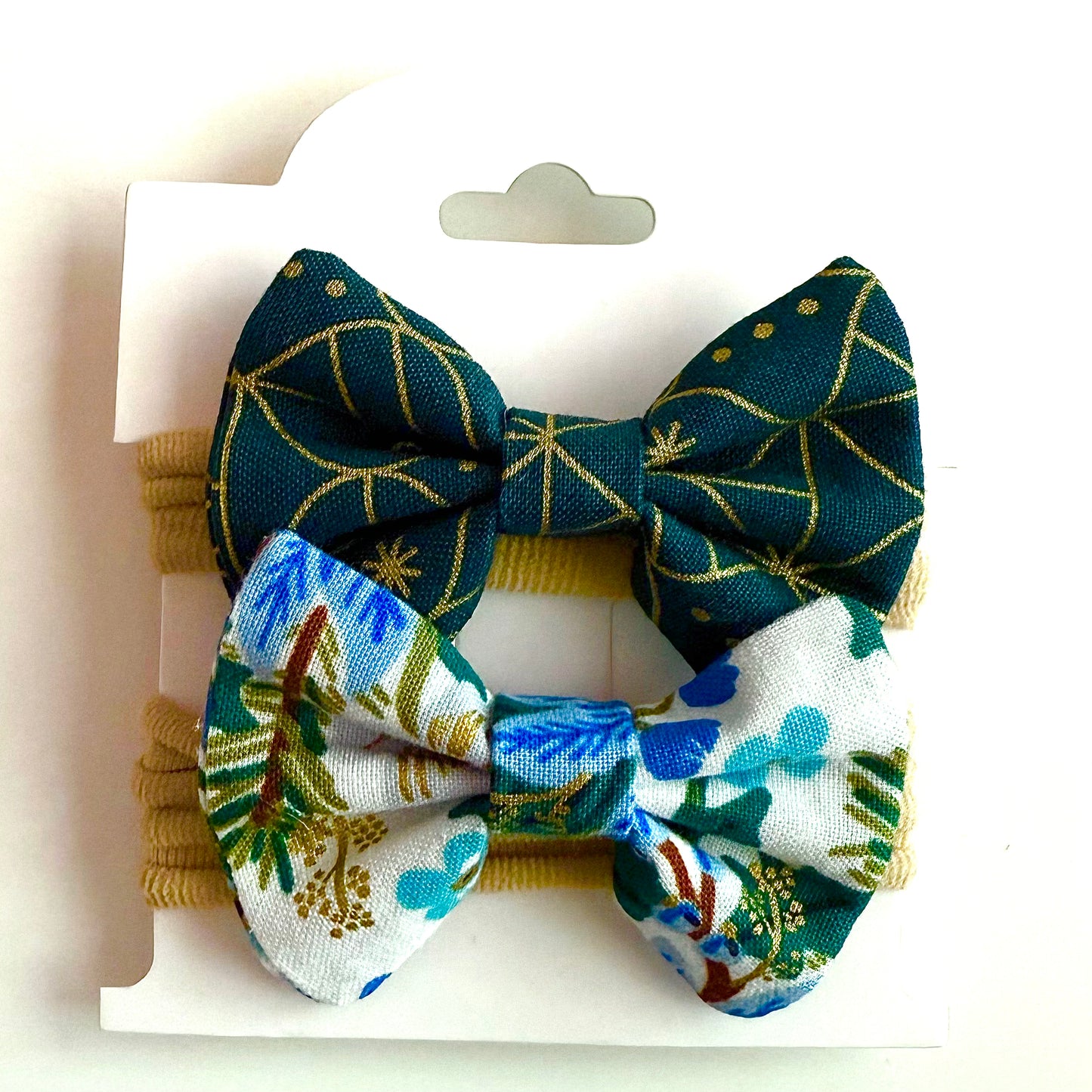 Blue Holiday Floral #1 - Headband Bow Set