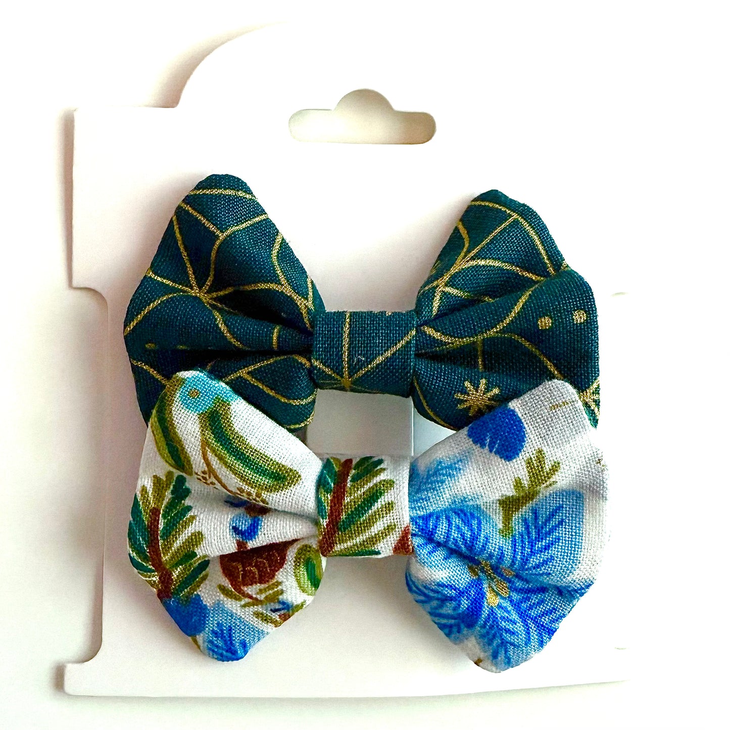 Blue Holiday Floral #1 - Alligator Clip Bow Set