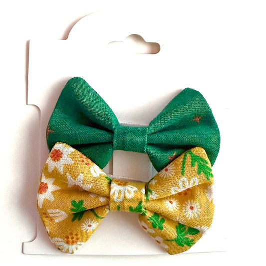 Retro Yellow Floral #1 - Alligator Clip Bow Set