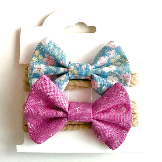 Vintage Blue Floral #1 - Headband Bow Set