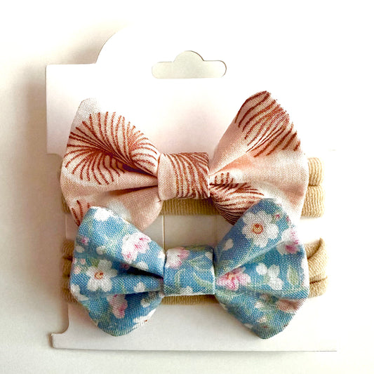 Vintage Blue Floral #2 - Headband Bow Set