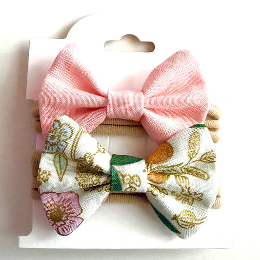 White & Gold Rifle Paper Floral #1 - Headband Bow Set