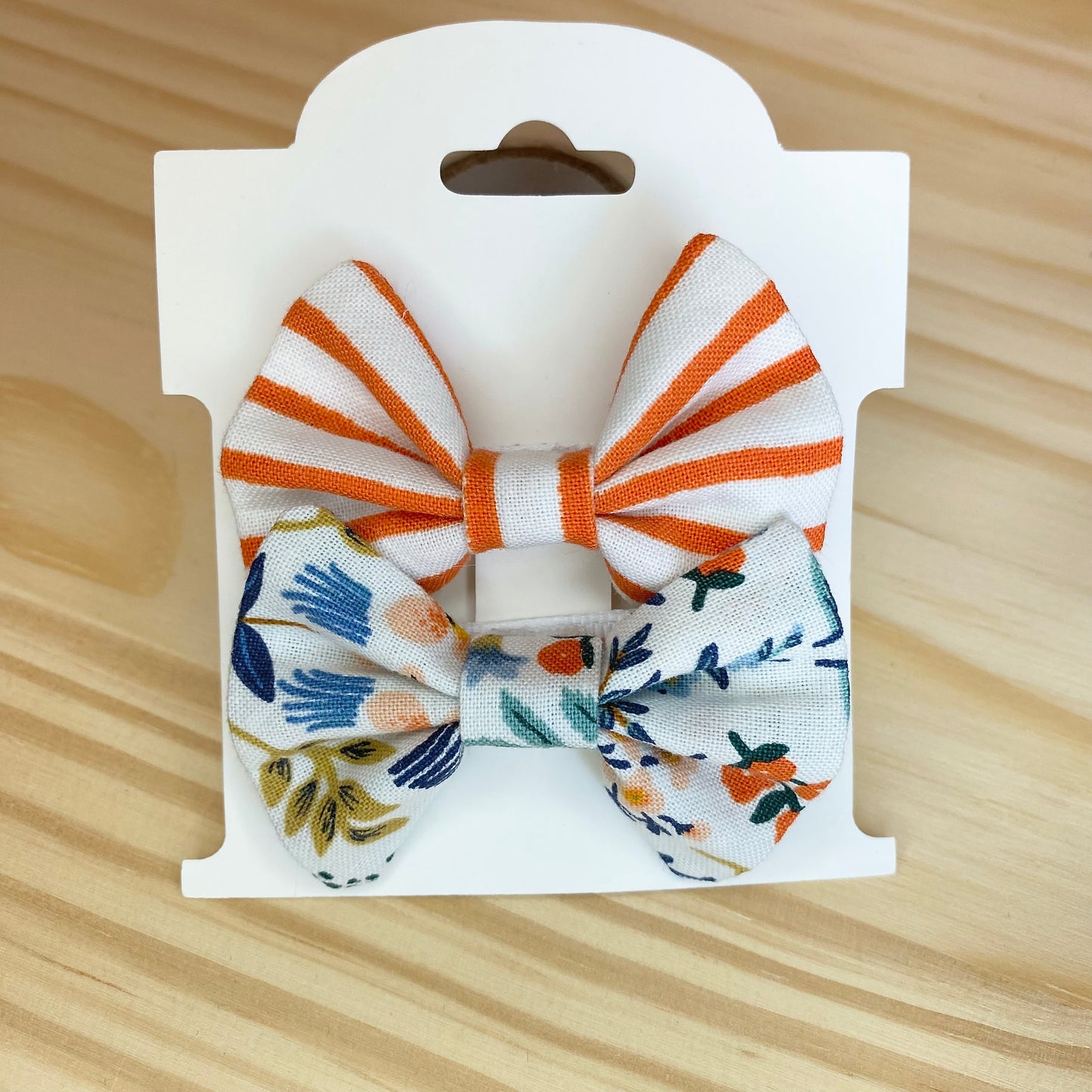 Orange Stripes & Vintage Floral - Bow Set