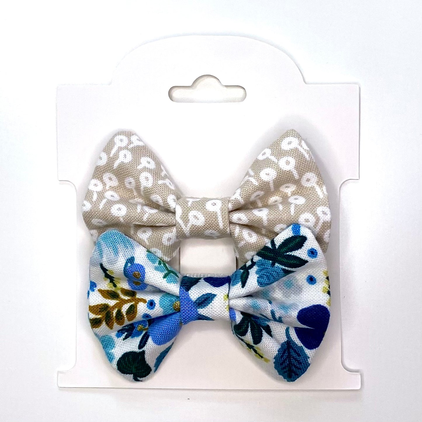 Blue Floral & Cream - Bow Set