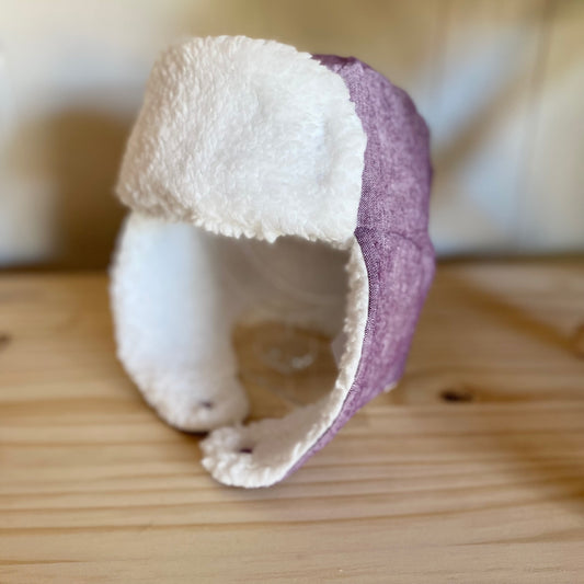 Purple Linen & White - Trapper Hat (Size 2-4 Years)