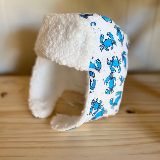 Blue Crabs & White - Trapper Hat (Size 4-7 Years)