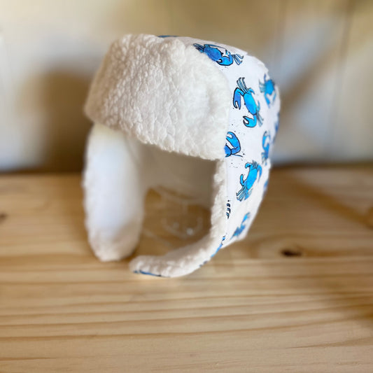 Blue Crabs & White - Trapper Hat (Size 12-24 Months)