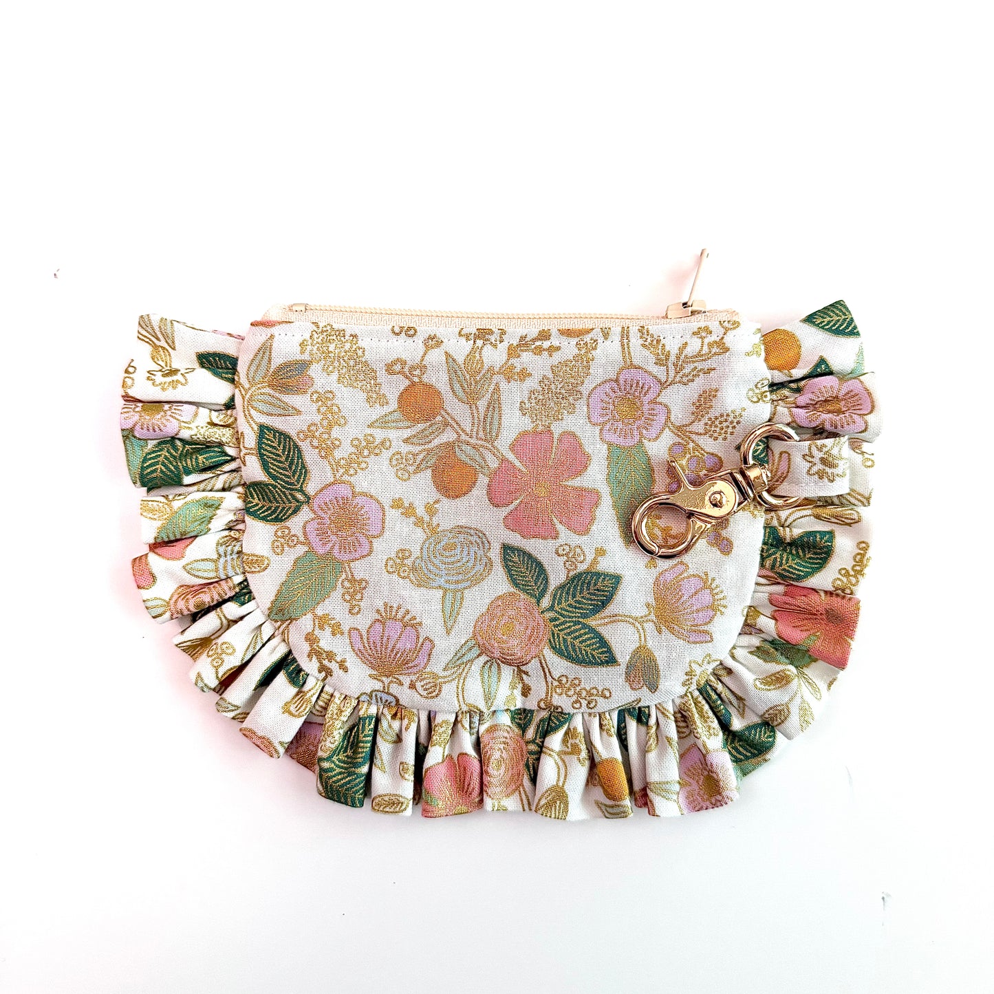 White & Gold Rifle Paper Floral - Ruffle Wallet