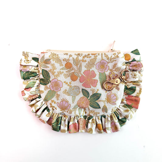 White & Gold Rifle Paper Floral - Ruffle Wallet
