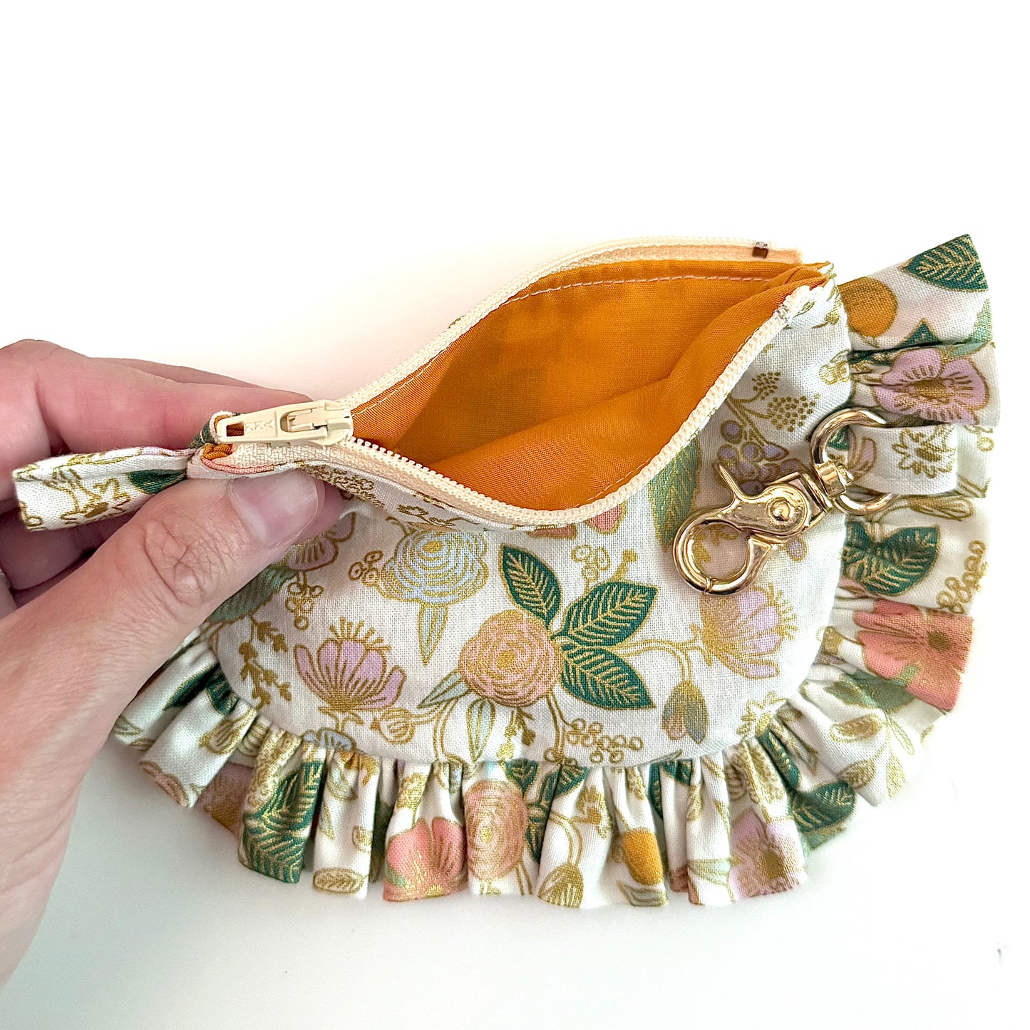 White & Gold Rifle Paper Floral - Ruffle Wallet