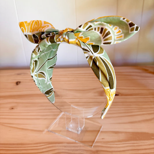 Green & Yellow Floral - Bow Headband (Child/Adult)