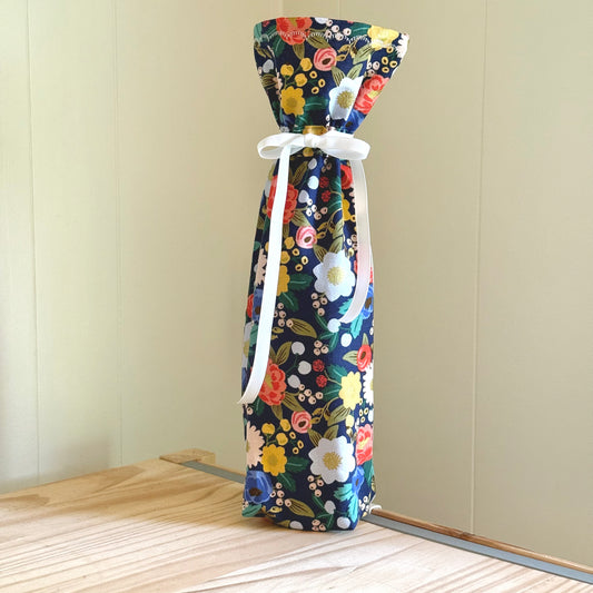 Navy Rifle Paper Floral - Bottle Bag