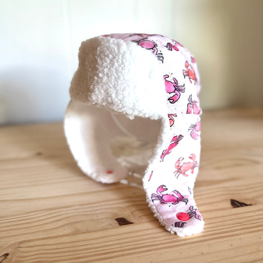 Red Crabs & White - Trapper Hat (12-24 Months)