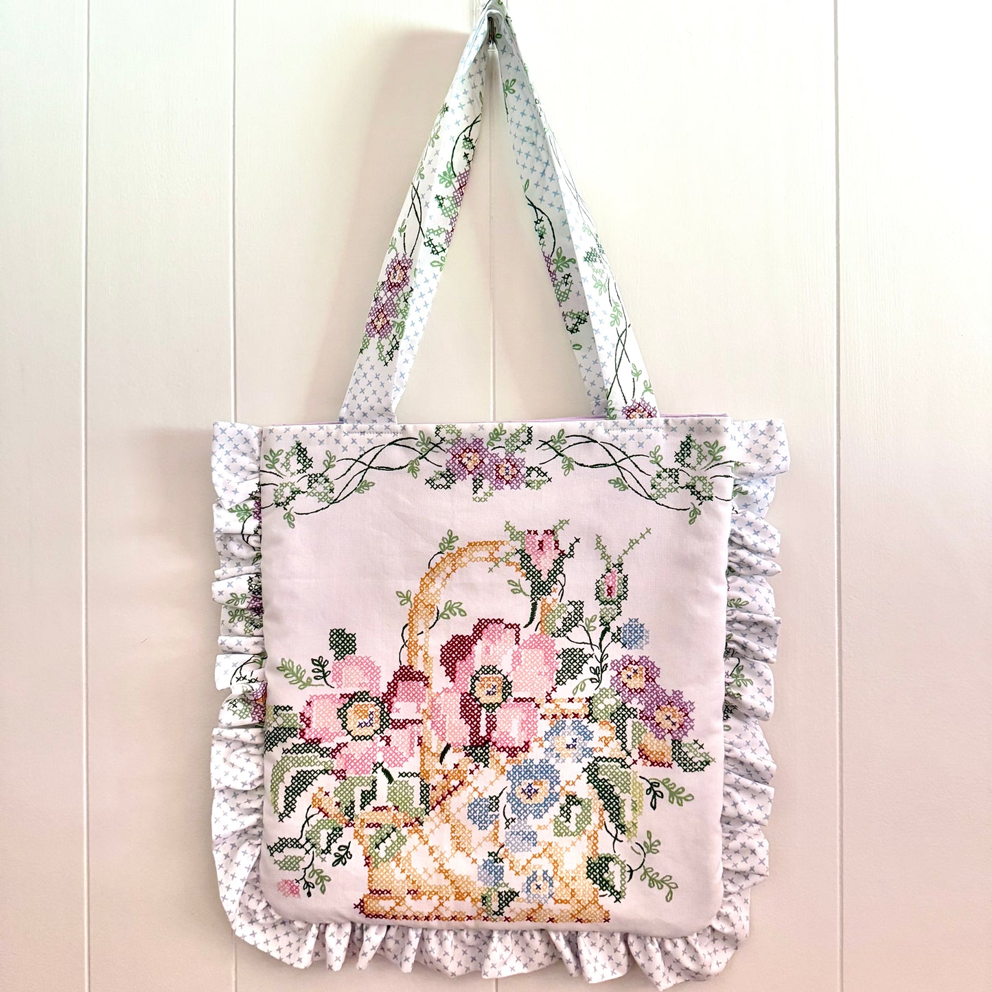 Basket Cross Stitch - Granny Pillow Tote