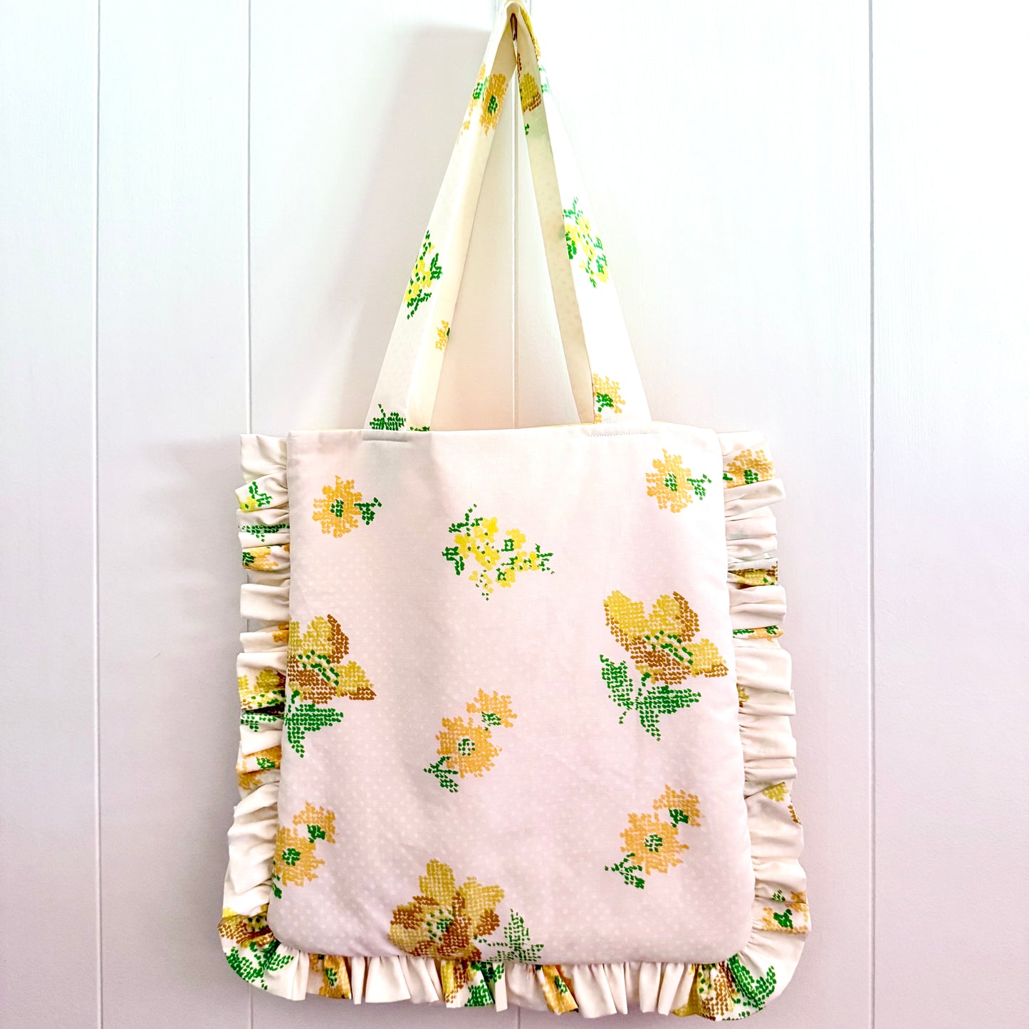 Yellow Cross Stitch - Granny Pillow Tote