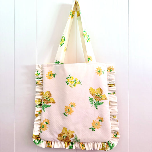 Yellow Cross Stitch - Granny Pillow Tote
