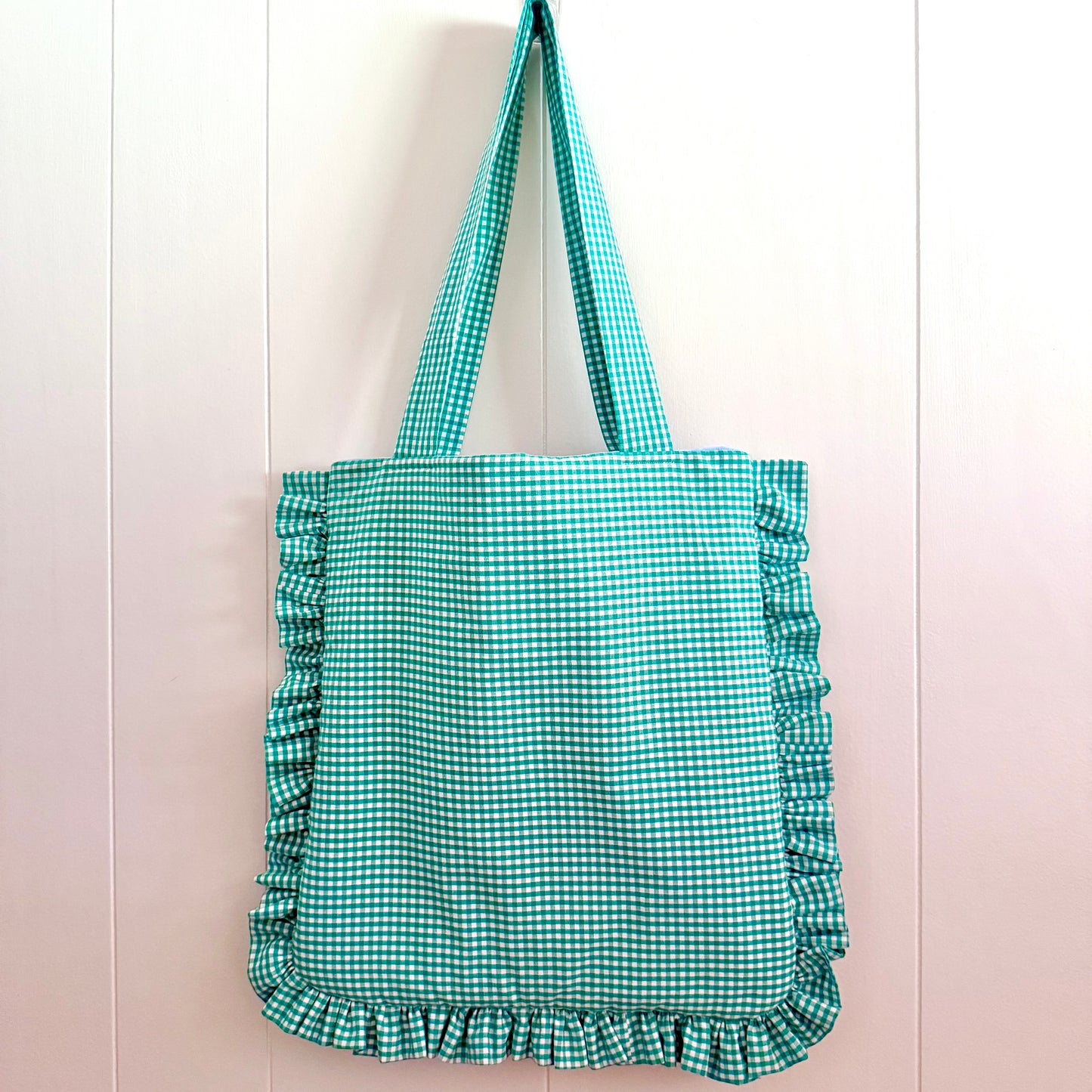 Green & White Gingham - Granny Pillow Tote
