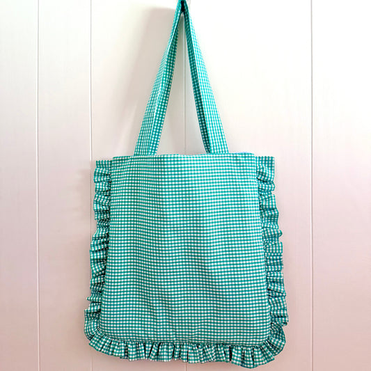 Green & White Gingham - Granny Pillow Tote