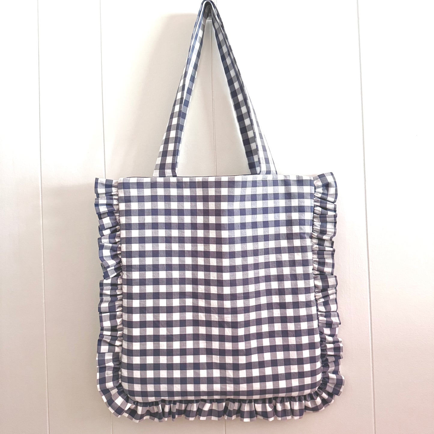 Navy & White Gingham - Granny Pillow Tote