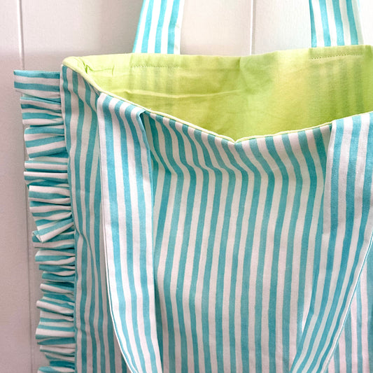 Light Blue & White Stripes - Granny Pillow Tote