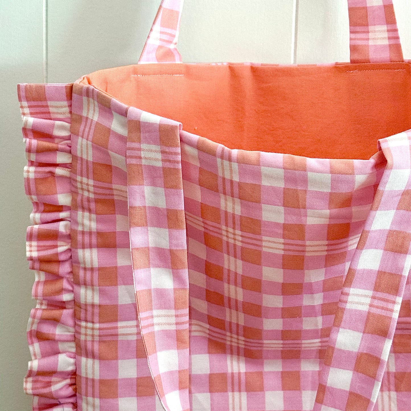 Pink & White Plaid - Granny Pillow Tote