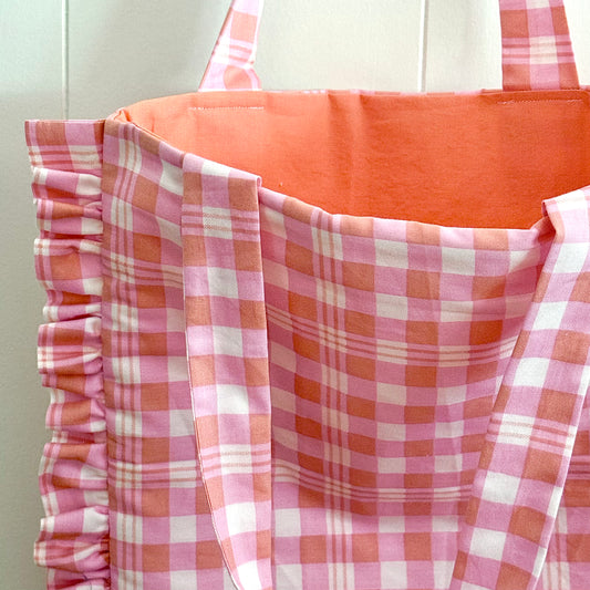 Pink & White Plaid - Granny Pillow Tote