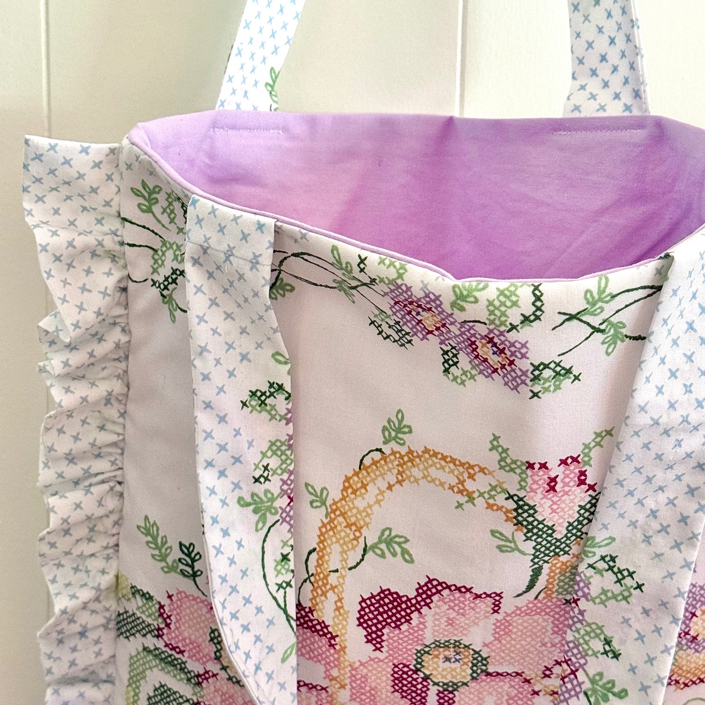 Basket Cross Stitch - Granny Pillow Tote