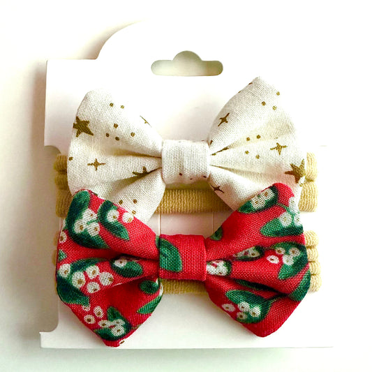 Red Holiday Floral #1 - Headband Bow Set