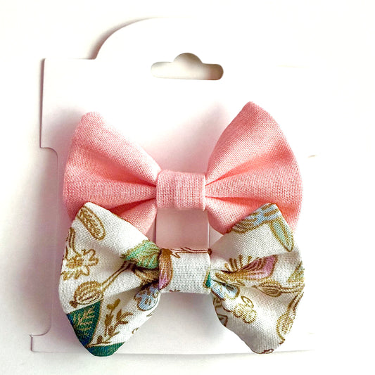 White & Gold Rifle Paper Floral #1 - Alligator Clip Bow Set