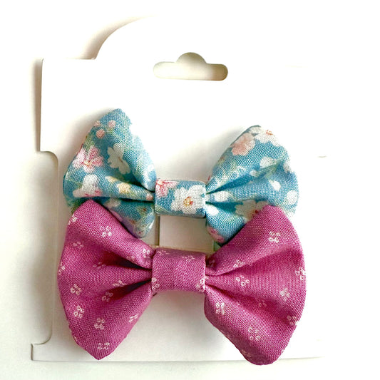 Vintage Blue Floral #1 - Alligator Clip Bow Set